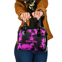 Pink Paint Splatter Design Shoulder Handbag with Bowling Graphic and Custom Team Name Text - Wonder Print Shop