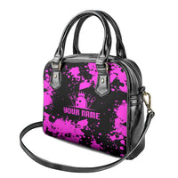 Pink Paint Splatter Design Shoulder Handbag with Bowling Graphic and Custom Team Name Text - Wonder Print Shop