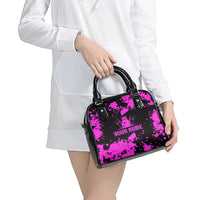 Pink Paint Splatter Design Shoulder Handbag with Bowling Graphic and Custom Team Name Text - Wonder Print Shop