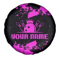 Pink Paint Splatter Design Spare Tire Cover with Bowling Graphic and Custom Team Name Text - Wonder Print Shop