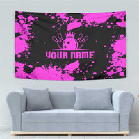 Pink Paint Splatter Design Tapestry with Bowling Graphic and Custom Team Name Text - Wonder Print Shop