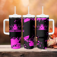 Pink Paint Splatter Design Tumbler With Handle with Bowling Graphic and Custom Team Name Text - Wonder Print Shop