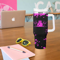 Pink Paint Splatter Design Tumbler With Handle with Bowling Graphic and Custom Team Name Text - Wonder Print Shop