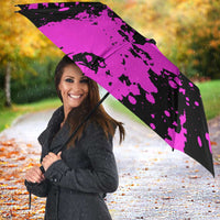 Pink Paint Splatter Design Umbrella with Bowling Graphic and Custom Team Name Text - Wonder Print Shop