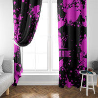 Pink Paint Splatter Design Window Curtain with Bowling Graphic and Custom Team Name Text - Wonder Print Shop