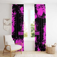 Pink Paint Splatter Design Window Curtain with Bowling Graphic and Custom Team Name Text - Wonder Print Shop