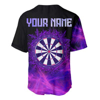 Dartboard and Darts Baseball Jersey with Purple Smoke Background and Custom Team Name - Wonder Print Shop