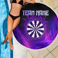 Dartboard and Darts Beach Blanket with Purple Smoke Background and Custom Team Name - Wonder Print Shop