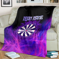 Dartboard and Darts Blanket with Purple Smoke Background and Custom Team Name - Wonder Print Shop