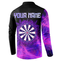 Dartboard and Darts Button Sweatshirt with Purple Smoke Background and Custom Team Name - Wonder Print Shop