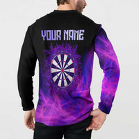Dartboard and Darts Button Sweatshirt with Purple Smoke Background and Custom Team Name - Wonder Print Shop