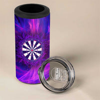 Dartboard and Darts 4 in 1 Can Cooler Tumbler with Purple Smoke Background and Custom Team Name - Wonder Print Shop