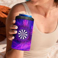 Dartboard and Darts 4 in 1 Can Cooler Tumbler with Purple Smoke Background and Custom Team Name - Wonder Print Shop