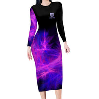 Dartboard and Darts Family Matching Long Sleeve Bodycon Dress and Hawaiian Shirt with Purple Smoke Background and Custom Team Name - Wonder Print Shop