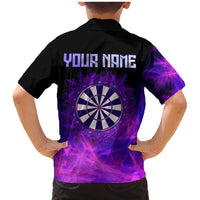 Dartboard and Darts Family Matching Mermaid Dress and Hawaiian Shirt with Purple Smoke Background and Custom Team Name - Wonder Print Shop