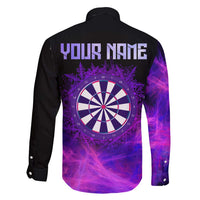 Dartboard and Darts Family Matching Off Shoulder Maxi Dress and Hawaiian Shirt with Purple Smoke Background and Custom Team Name - Wonder Print Shop
