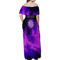 Dartboard and Darts Family Matching Off Shoulder Maxi Dress and Hawaiian Shirt with Purple Smoke Background and Custom Team Name - Wonder Print Shop
