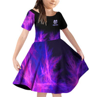 Dartboard and Darts Family Matching Off Shoulder Short Dress and Hawaiian Shirt with Purple Smoke Background and Custom Team Name - Wonder Print Shop