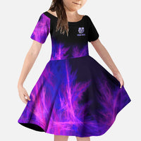 Dartboard and Darts Family Matching Short Sleeve Bodycon Dress and Hawaiian Shirt with Purple Smoke Background and Custom Team Name - Wonder Print Shop