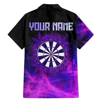 Dartboard and Darts Family Matching Short Sleeve Bodycon Dress and Hawaiian Shirt with Purple Smoke Background and Custom Team Name - Wonder Print Shop