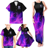 Dartboard and Darts Family Matching Tank Maxi Dress and Hawaiian Shirt with Purple Smoke Background and Custom Team Name - Wonder Print Shop