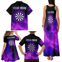 Dartboard and Darts Family Matching Tank Maxi Dress and Hawaiian Shirt with Purple Smoke Background and Custom Team Name - Wonder Print Shop