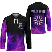 Dartboard and Darts Hockey Jersey with Purple Smoke Background and Custom Team Name - Wonder Print Shop