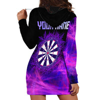 Dartboard and Darts Hoodie Dress with Purple Smoke Background and Custom Team Name - Wonder Print Shop