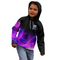 Dartboard and Darts Kid Hoodie with Purple Smoke Background and Custom Team Name - Wonder Print Shop