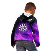 Dartboard and Darts Kid Hoodie with Purple Smoke Background and Custom Team Name - Wonder Print Shop