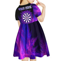 Dartboard and Darts Kid Short Sleeve Dress with Purple Smoke Background and Custom Team Name - Wonder Print Shop