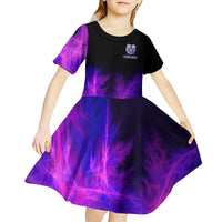 Dartboard and Darts Kid Short Sleeve Dress with Purple Smoke Background and Custom Team Name - Wonder Print Shop