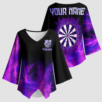 Dartboard and Darts Kimono Sleeve Blouse with Purple Smoke Background and Custom Team Name - Wonder Print Shop