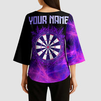 Dartboard and Darts Kimono Sleeve Blouse with Purple Smoke Background and Custom Team Name - Wonder Print Shop