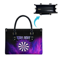 Dartboard and Darts Leather Bag with Purple Smoke Background and Custom Team Name - Wonder Print Shop