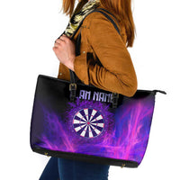 Dartboard and Darts Leather Tote Bag with Purple Smoke Background and Custom Team Name - Wonder Print Shop
