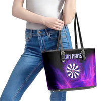 Dartboard and Darts Leather Tote Bag with Purple Smoke Background and Custom Team Name - Wonder Print Shop