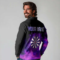 Dartboard and Darts Long Sleeve Polo Shirt with Purple Smoke Background and Custom Team Name - Wonder Print Shop