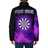 Dartboard and Darts Padded Jacket with Purple Smoke Background and Custom Team Name - Wonder Print Shop
