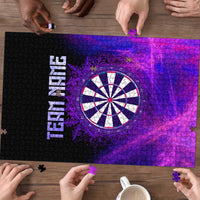 Dartboard and Darts Puzzle with Purple Smoke Background and Custom Team Name - Wonder Print Shop