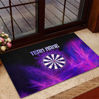 Dartboard and Darts Rubber Doormat with Purple Smoke Background and Custom Team Name - Wonder Print Shop