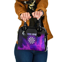 Dartboard and Darts Shoulder Handbag with Purple Smoke Background and Custom Team Name - Wonder Print Shop