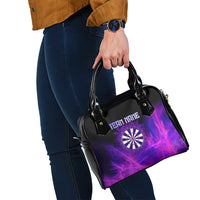Dartboard and Darts Shoulder Handbag with Purple Smoke Background and Custom Team Name - Wonder Print Shop