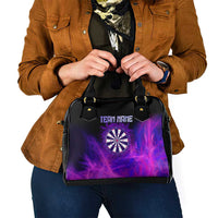 Dartboard and Darts Shoulder Handbag with Purple Smoke Background and Custom Team Name - Wonder Print Shop