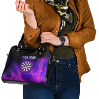 Dartboard and Darts Shoulder Handbag with Purple Smoke Background and Custom Team Name - Wonder Print Shop