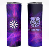 Dartboard and Darts Skinny Tumbler with Purple Smoke Background and Custom Team Name - Wonder Print Shop