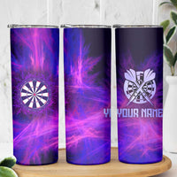 Dartboard and Darts Skinny Tumbler with Purple Smoke Background and Custom Team Name - Wonder Print Shop