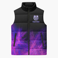 Dartboard and Darts Sleeveless Puffer Jacket with Purple Smoke Background and Custom Team Name - Wonder Print Shop