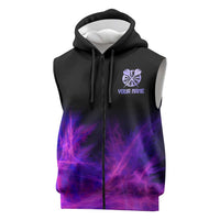 Dartboard and Darts Sleeveless Zip Hoodie with Purple Smoke Background and Custom Team Name - Wonder Print Shop