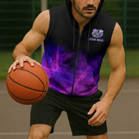Dartboard and Darts Sleeveless Zip Hoodie with Purple Smoke Background and Custom Team Name - Wonder Print Shop